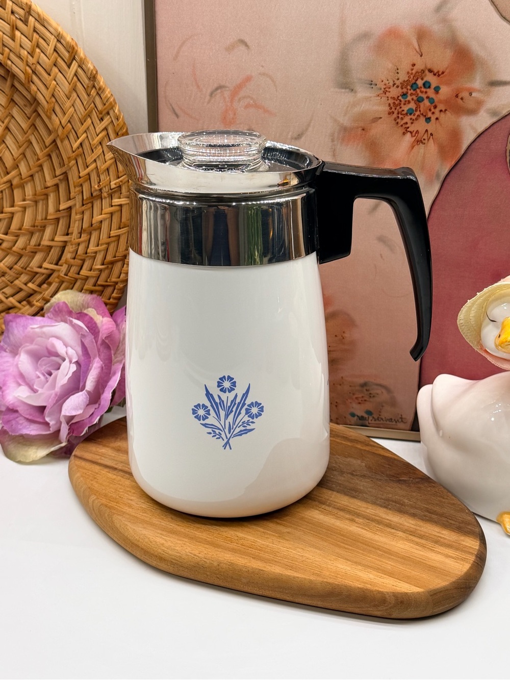 Vintage Corning Ware 6 Cup Blue Cornflower Coffee Percolator – Display Only